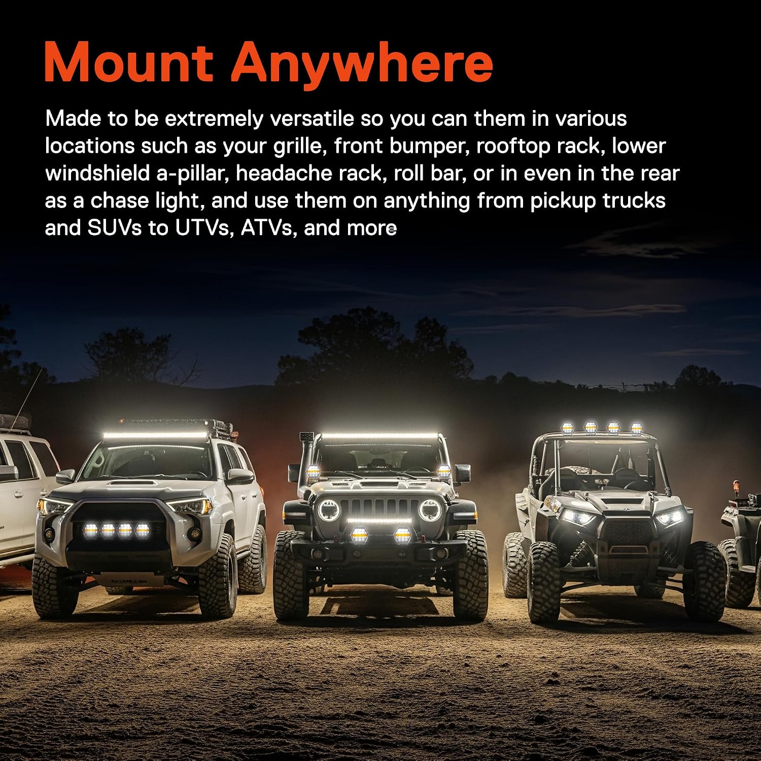 TRUE MODS 80W 5' Round LED Pods Offroad Light Pair Set [Side Shooter Optics] [Amber Turn Signal Marker Light] Off-Road Fog Driving Lights for UTV ATV Jeep Wrangler SxS 4x4 Truck Pick-Up Auto - Black
