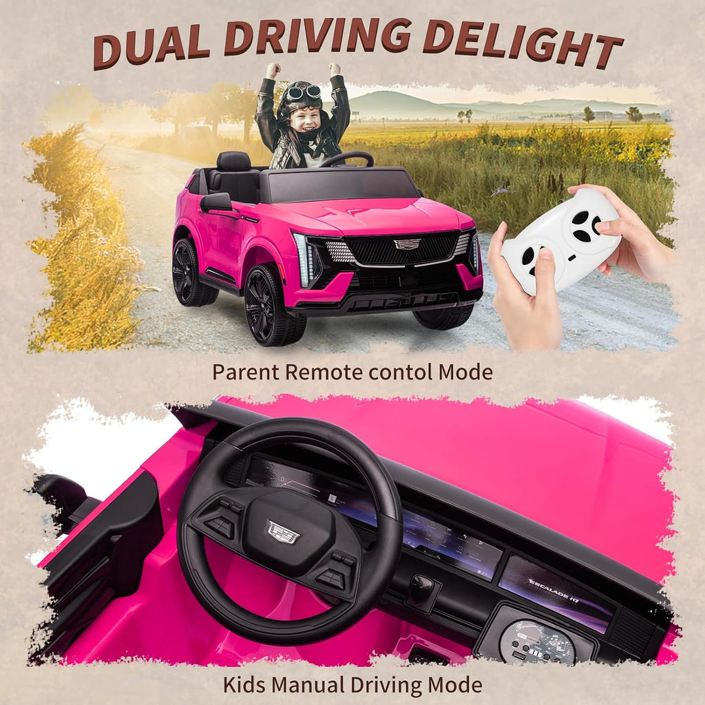 24V Ride On Car, Licensed Cadillac Battery Powered Electric Vehicle w/Remote Control, 2 Seater, 4-Wheel Shock Absorbers, Smooth Start, Music, LED Lights for Boys Girls