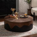 38.97'' Handcrafted Round Coffee Table for Living Room, Modern Mid-Century Circle Drum Wood Coffee Table, Easy Assembly, Black & Walnut
