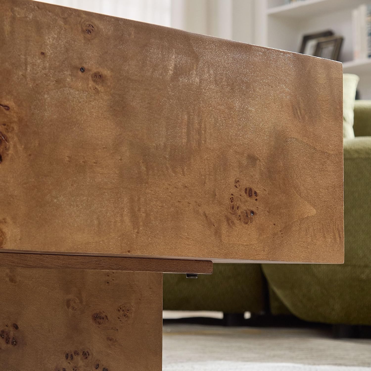 43.31' Rectangle Coffee Table for Living Room Burl Wood Coffee Table Farmhouse Rustic Vintage Wooden Center Table with Pedestal for Apartment,Walnut