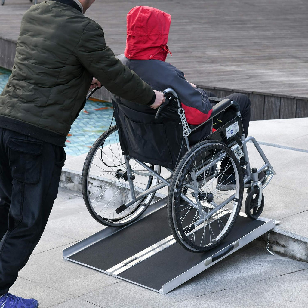 Wheelchair Ramp 3FT, Folding Aluminum Threshold Ramp with Non Slip, Plates, 600lbs Weight Capacity, Handicap Ramp for Home, Doorways, Curbs, Steps