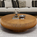 Round Drum Coffee Table Modern Coffee Tables Fluted Coffee Table Circle Center Table Pedestal End Table for for Living Room Bedroom(Brown 39.4in)