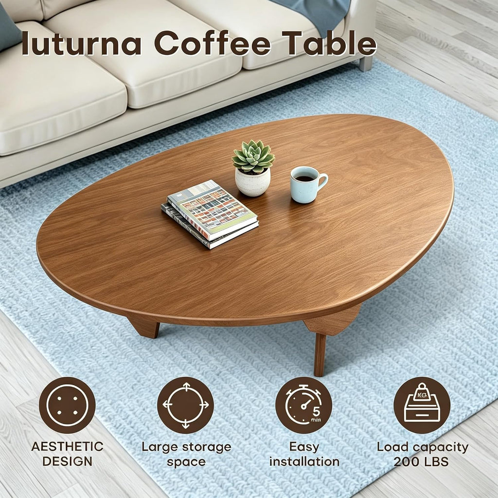 Modern Solid Wood Coffee Table, Unique Triangle Center Table for Living Room,35.4' x 22.8' x 16.5' Walnut