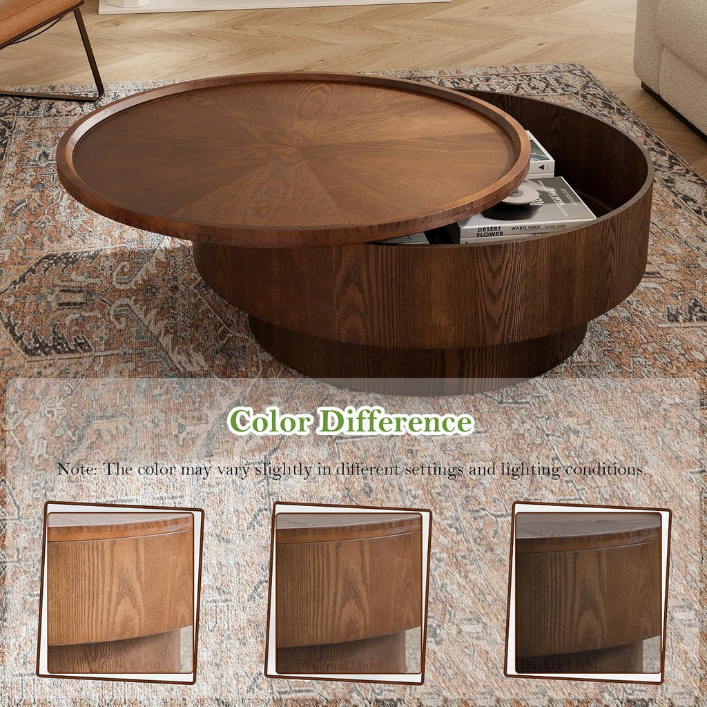 30.7' Round Coffee Table with Storage Modern Stylish Circle Storages Coffee Table with Solid Wood Veneered for Living Room Study Balcony Farmhouse (Circle Storage Table 30.7in)