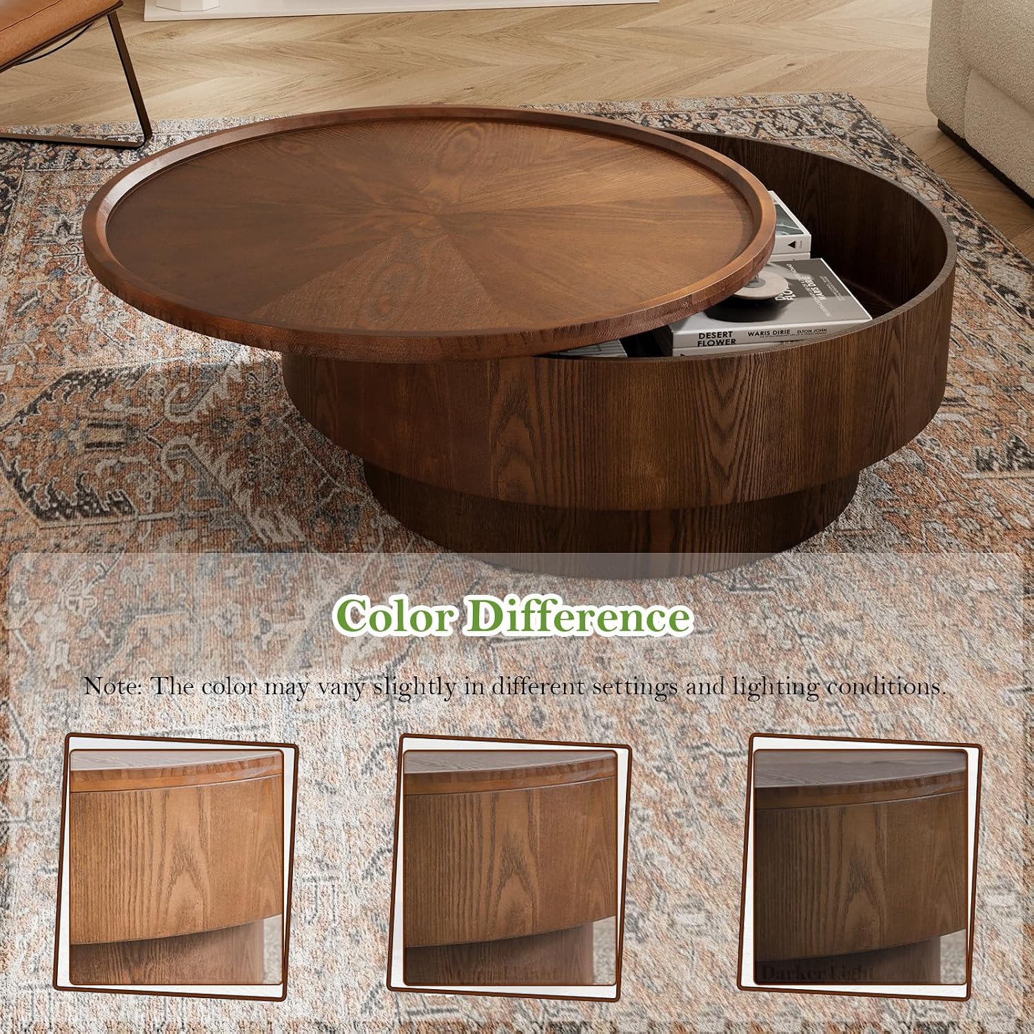 30.7' Round Coffee Table with Storage Modern Stylish Circle Storages Coffee Table with Solid Wood Veneered for Living Room Study Balcony Farmhouse (Circle Storage Table 30.7in)