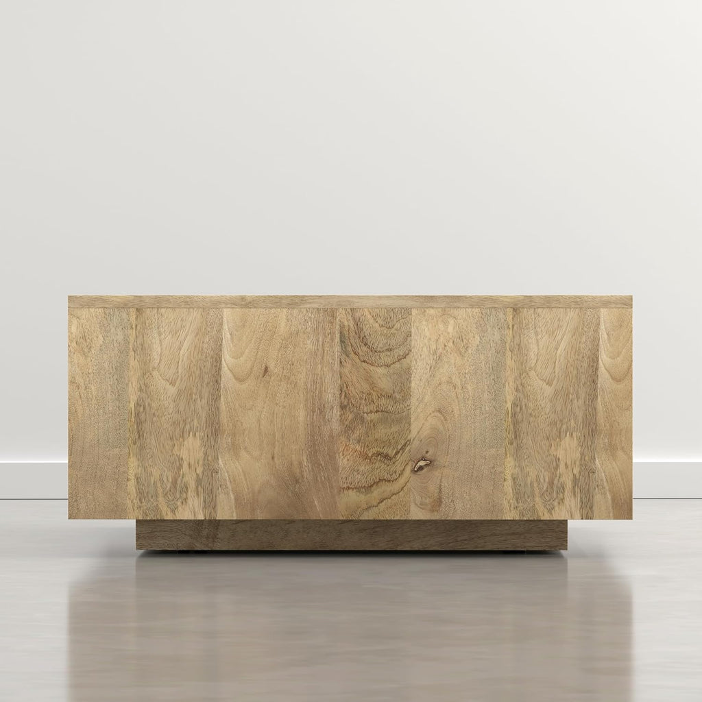 SIMPLIHOME Lockhart Square Coffee Table - 30 inch Wide Solid Mango Wood Living Room Table in Natural Blonde, Modern Cocktail Table for Family Room with Large Surface and Low Profile, Assembled