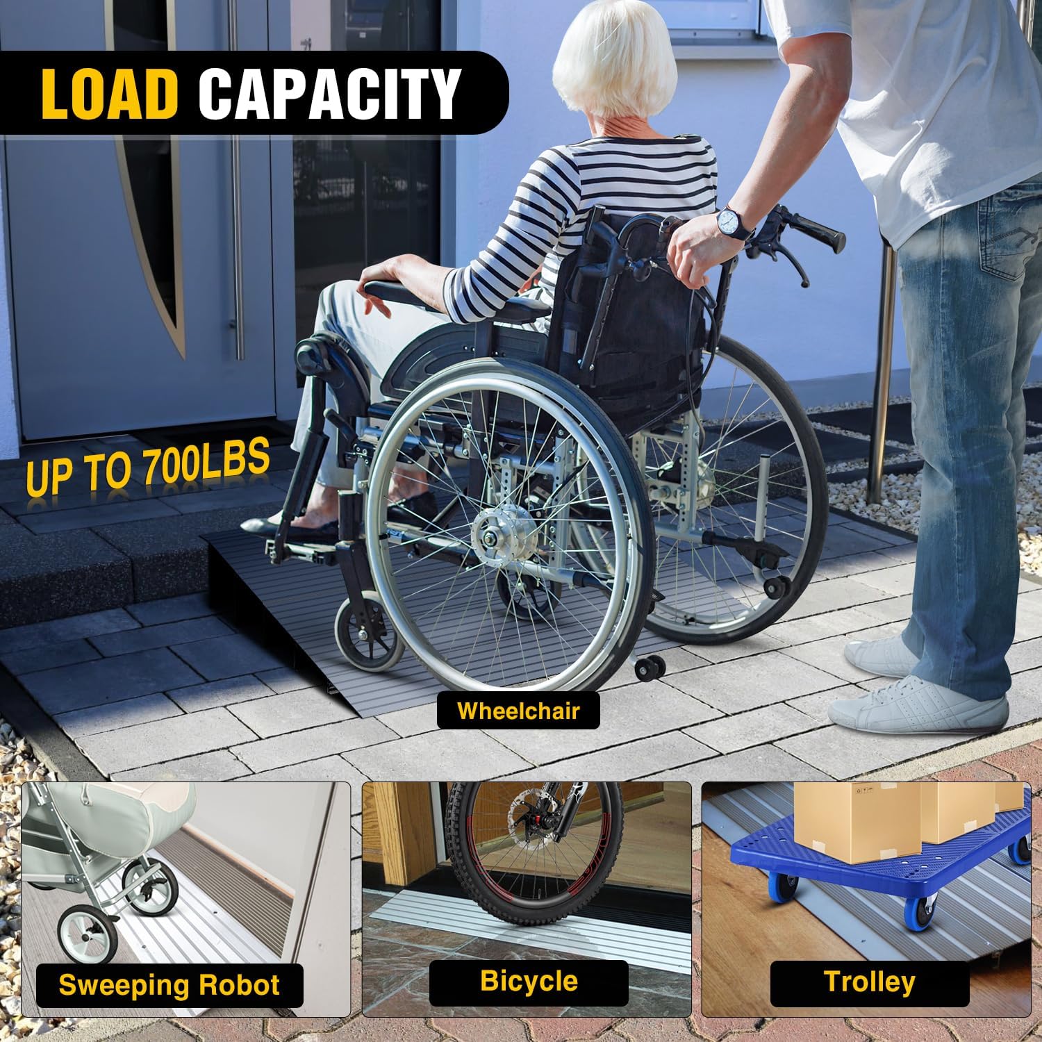 Nilight Door Threshold Ramp, 5' Rise Portable Aluminum Wheelchair Door Entry Ramps for Sheds Doorways Home Steps