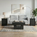 OKYCI Modern Coffee Table and End Table Set of 3 for Living Room, Includes 31.5' Coffee Table & 2 Side Table with 3 Drawers & Charging Station, Black