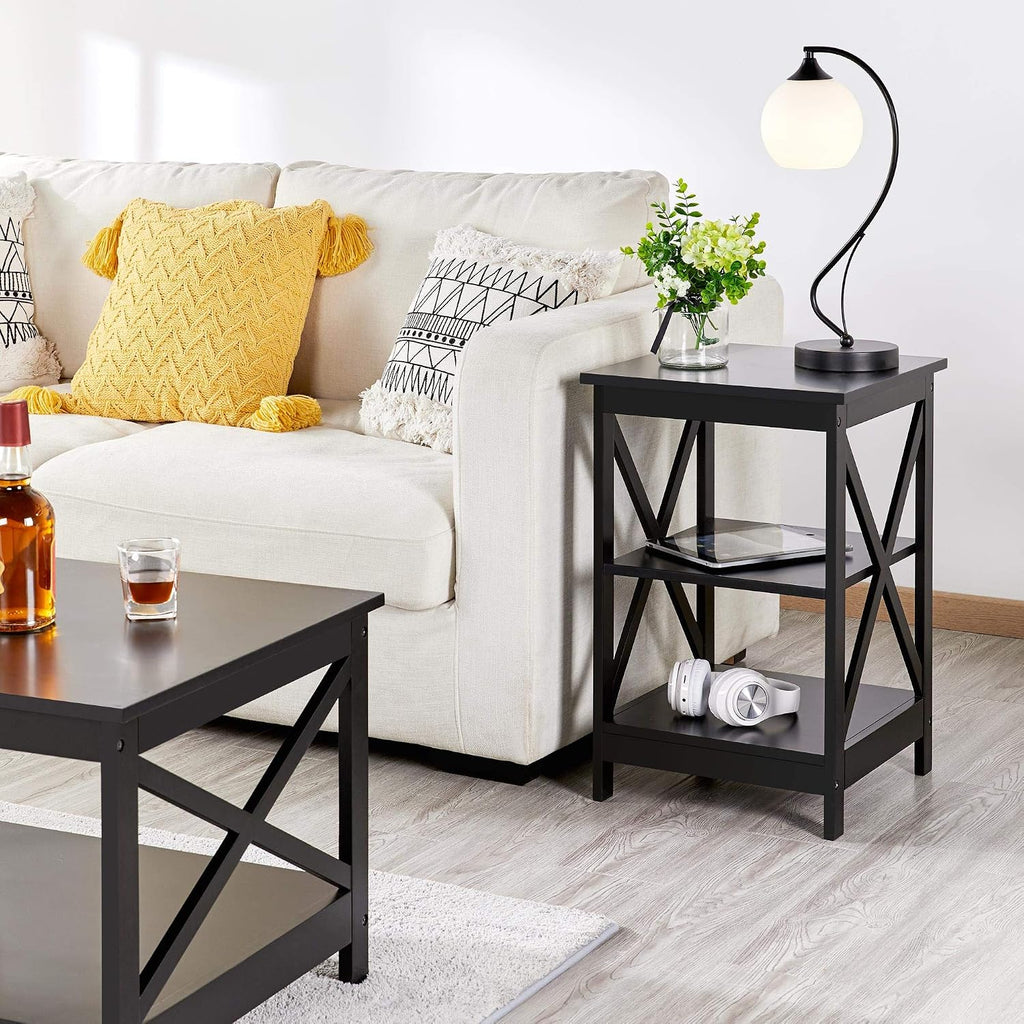 Yaheetech 41in Coffee Table and 2PCS Side Tables Set, Lift Top with Compartment and 3 Tier End Table with Storage Shelf, Living Room Coffee Table with Sofa, Black