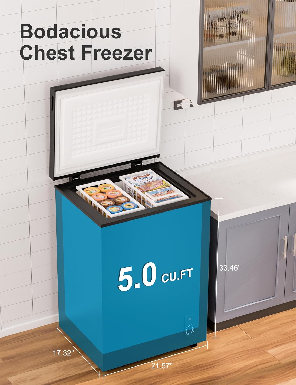 5.0 Cu.Ft Chest Freezer with 2 Removable Baskets - Energy Efficient and Ultra-Quiet Deep Freezer w/6 Temp - Manual Defrost, Free Standing Top Open Door for Home Garage Basement - Black