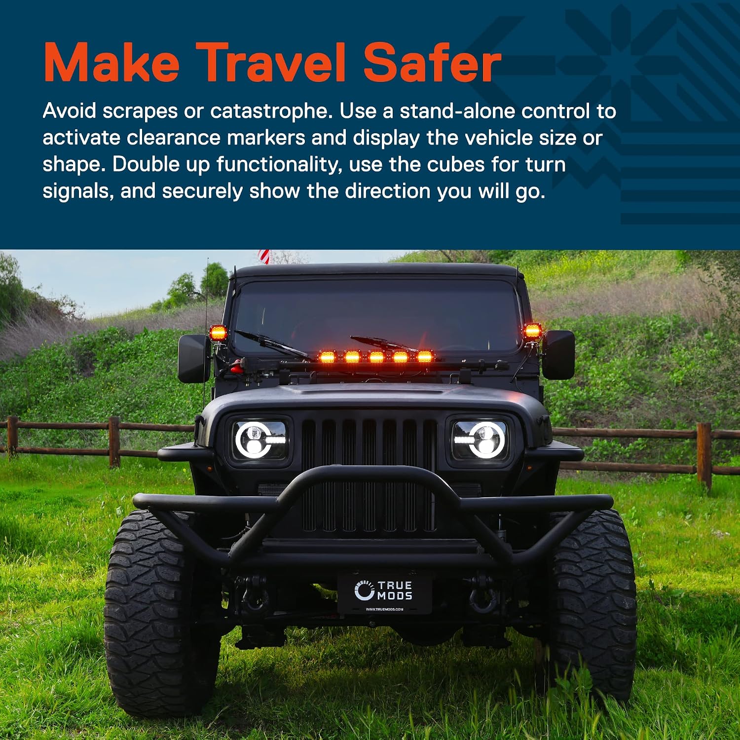 True Mods 3' 120W LED Pods Offroad Driving Light Cube Pair Set [Amber Turn Signal Marker Light] Off-Road Lights for UTV ATV Jeep Wrangler SxS 4x4 Truck Pick-Up Auto Car Vehicle - Chrome