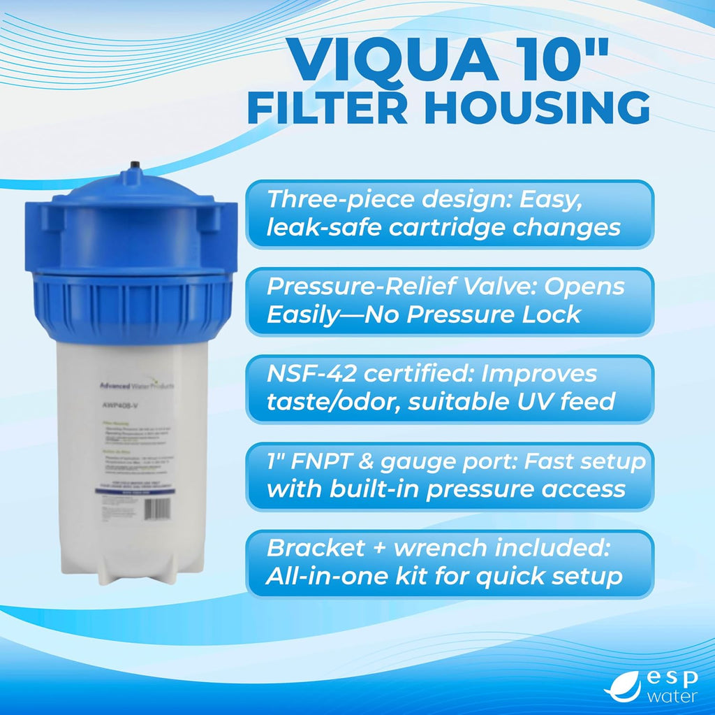 Viqua AWP40B-V Industrial Water Filter Housing Kit – Big Blue 10 x 4.5 Inch High-Flow Inline Canister with Bracket and Wrench for Whole House, Main Line, and Filtration Systems