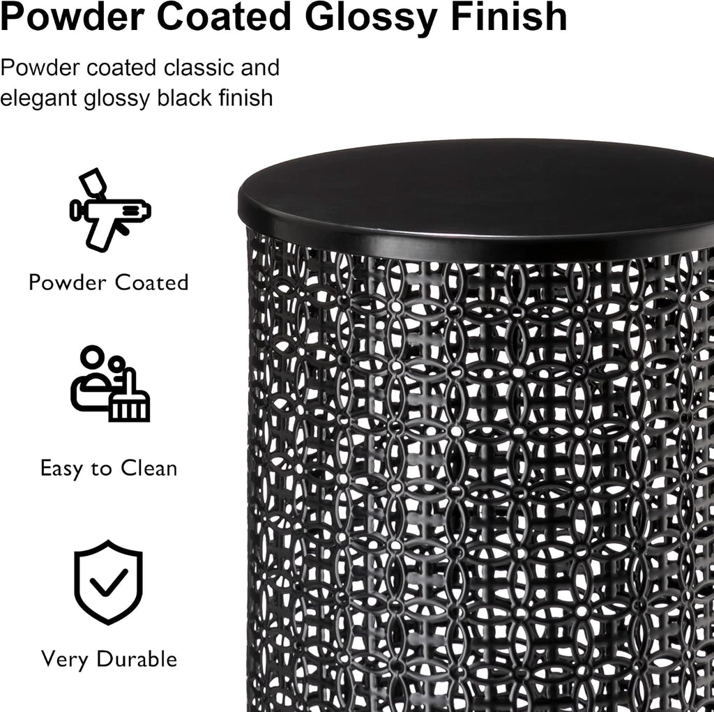 Glitzhome Accent Tables Living Room Set of 2, Round Metal Side End Table, Small Circle Coffee Bedside Table, Planter Stand for Couch Nightstand Bedroom Patio Backyard, Glossy Black