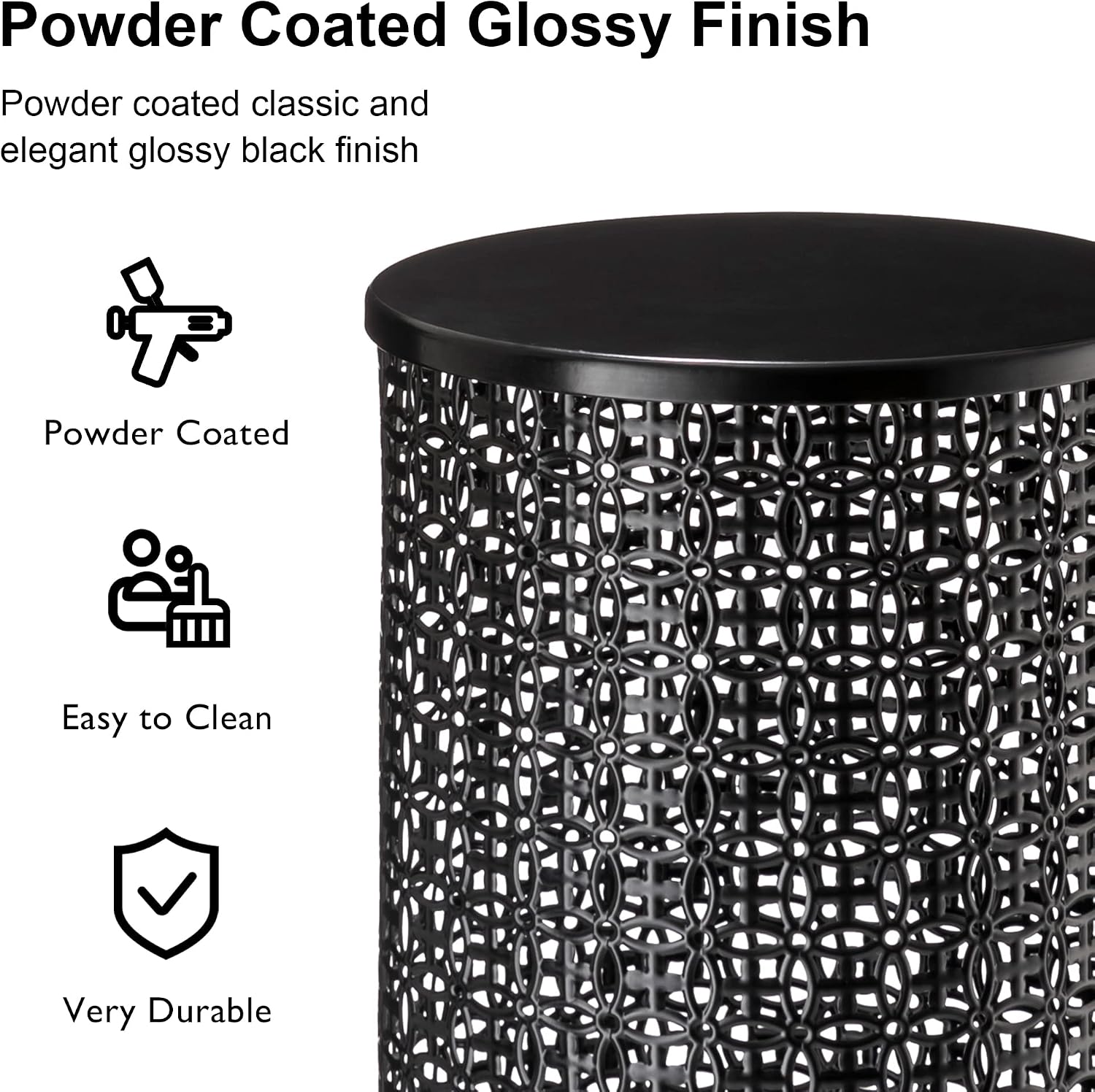 Glitzhome Accent Tables Living Room Set of 2, Round Metal Side End Table, Small Circle Coffee Bedside Table, Planter Stand for Couch Nightstand Bedroom Patio Backyard, Glossy Black