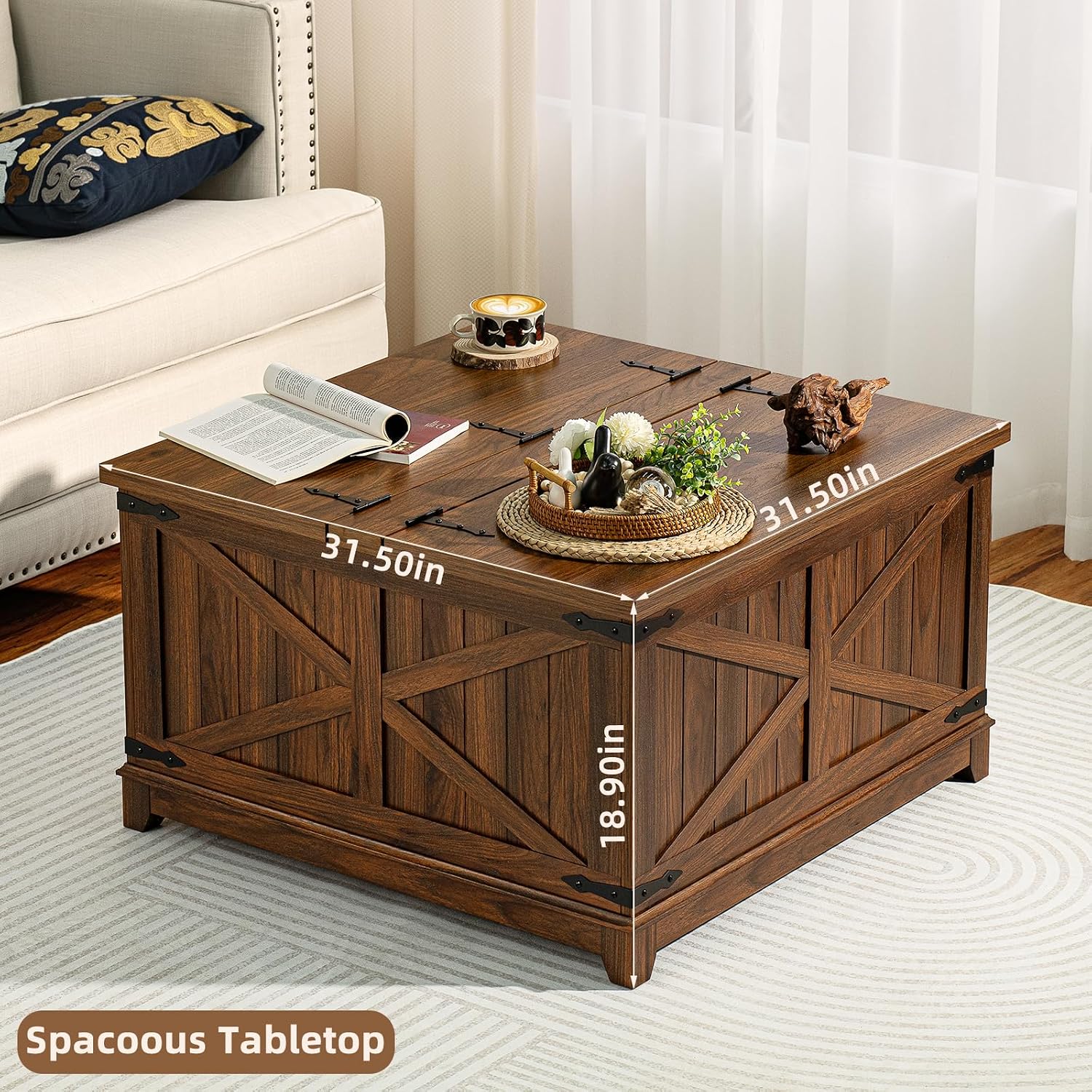 Joaxswe Farmhouse Coffee Table Set of 3, Furniture Set, Coffee Table with Hidden Storage Organizer and Nightsand 3-Piece Set, Large Country Natural Center Table Set for Living Room,Office, Home