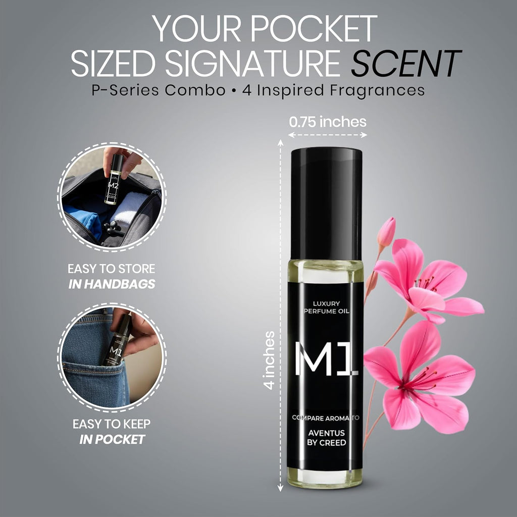 M Series Perfume Oil Gift Set for Men – Top 4 Iconic Roll-On Fragrance Oil Formulas Based on Iconic Luxury Scents - Luxury Long-Lasting Men's Cologne, Travel-Friendly 10ml Each
