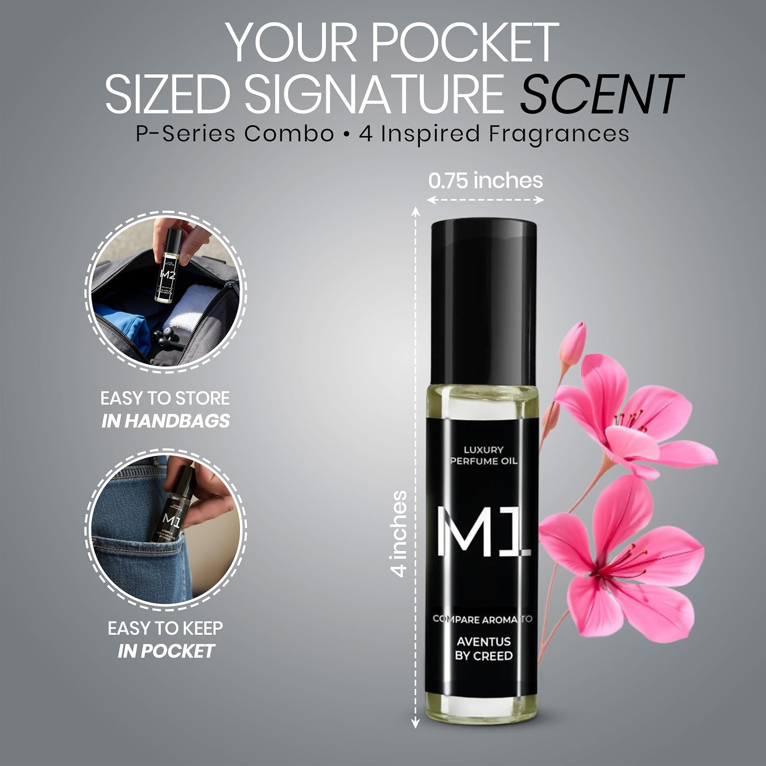 M Series Perfume Oil Gift Set for Men – Top 4 Iconic Roll-On Fragrance Oil Formulas Based on Iconic Luxury Scents - Luxury Long-Lasting Men's Cologne, Travel-Friendly 10ml Each