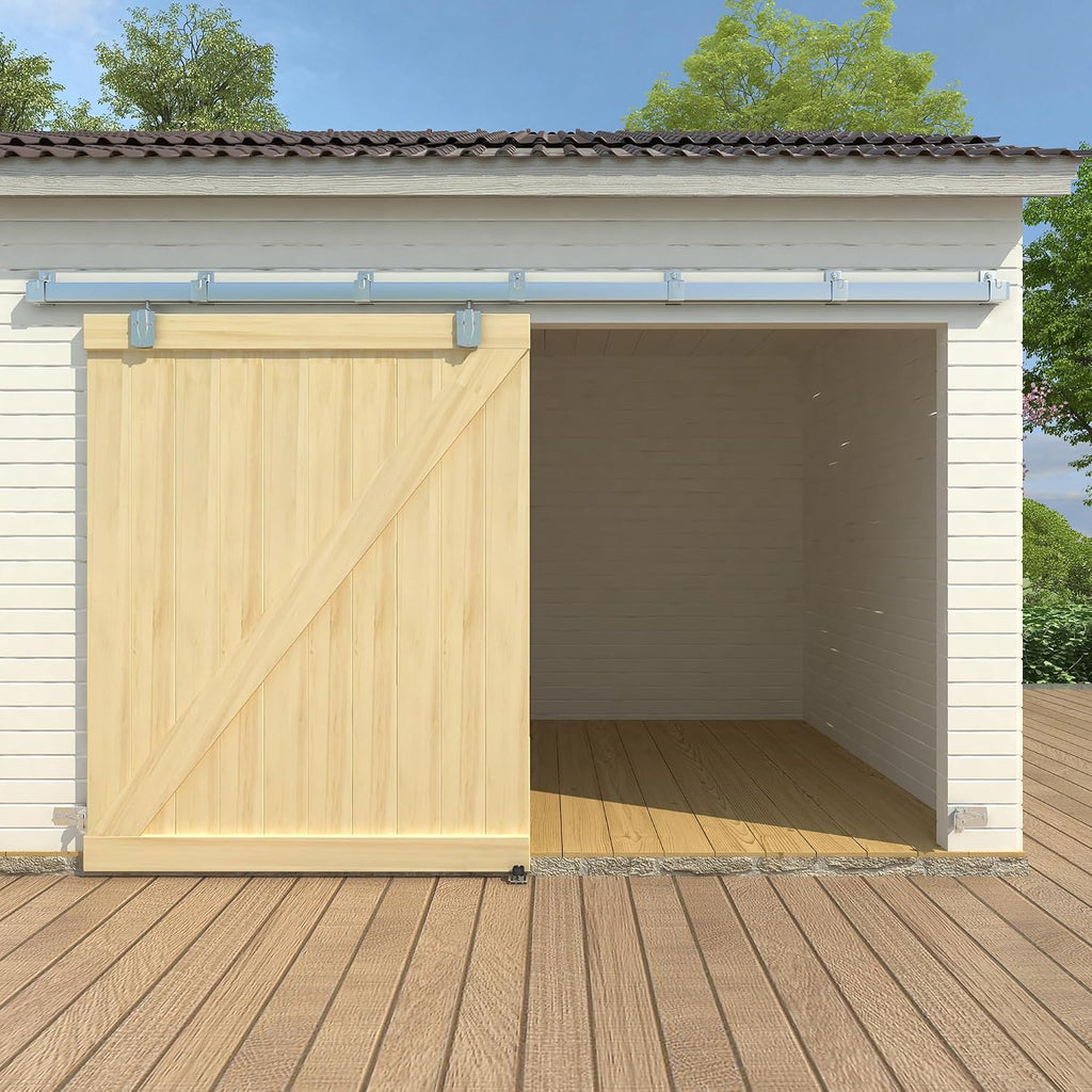 12FT Box Rail Exterior Barn Door Hardware Kit, Sliding Heavy Duty Barn Door Track, Wall Mount Barn Door Hardware with 5 Track Brackets(Doors NOT Include）