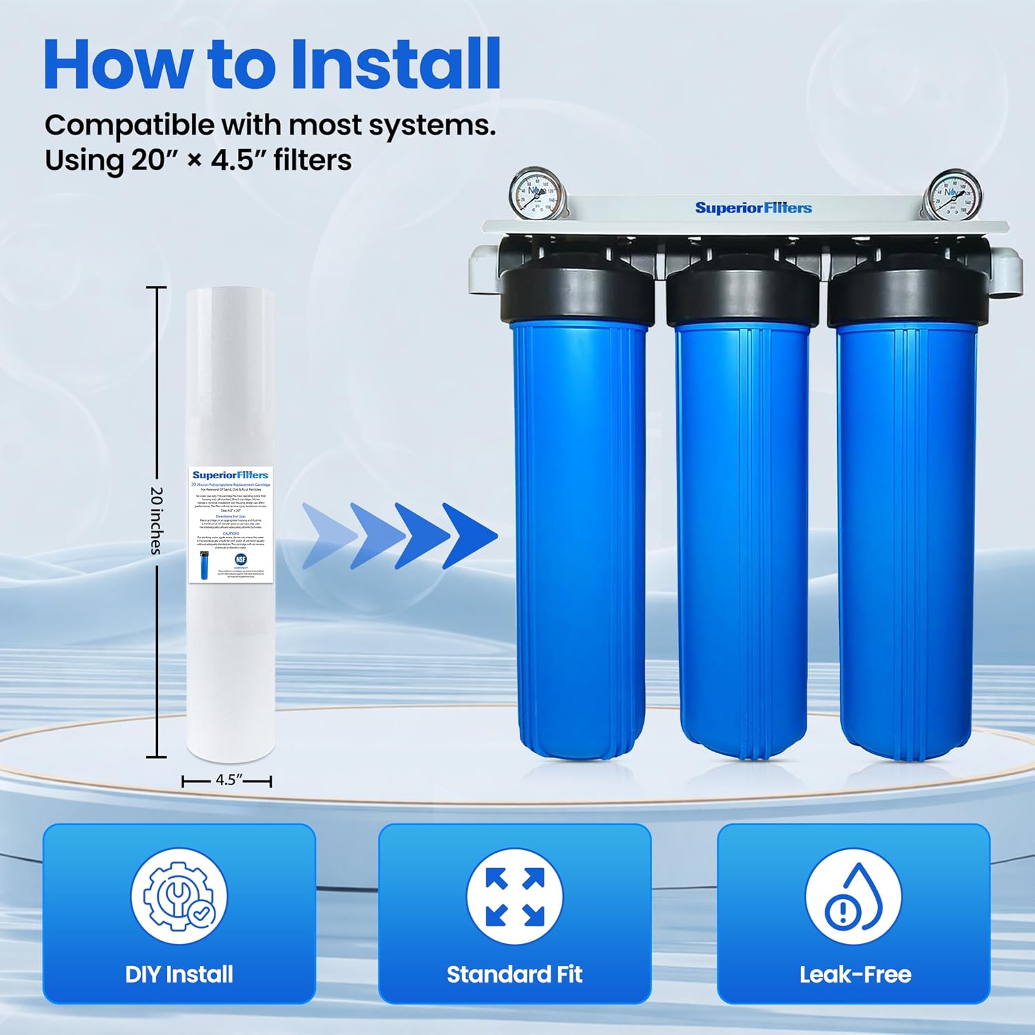 20 Micron Sediment Filter - Whole House Water Filter Cartridge - High-performance 20-inch Replacement - Compatible with All Whole House Water Filter System - (20 X 4.5, 10 Count)
