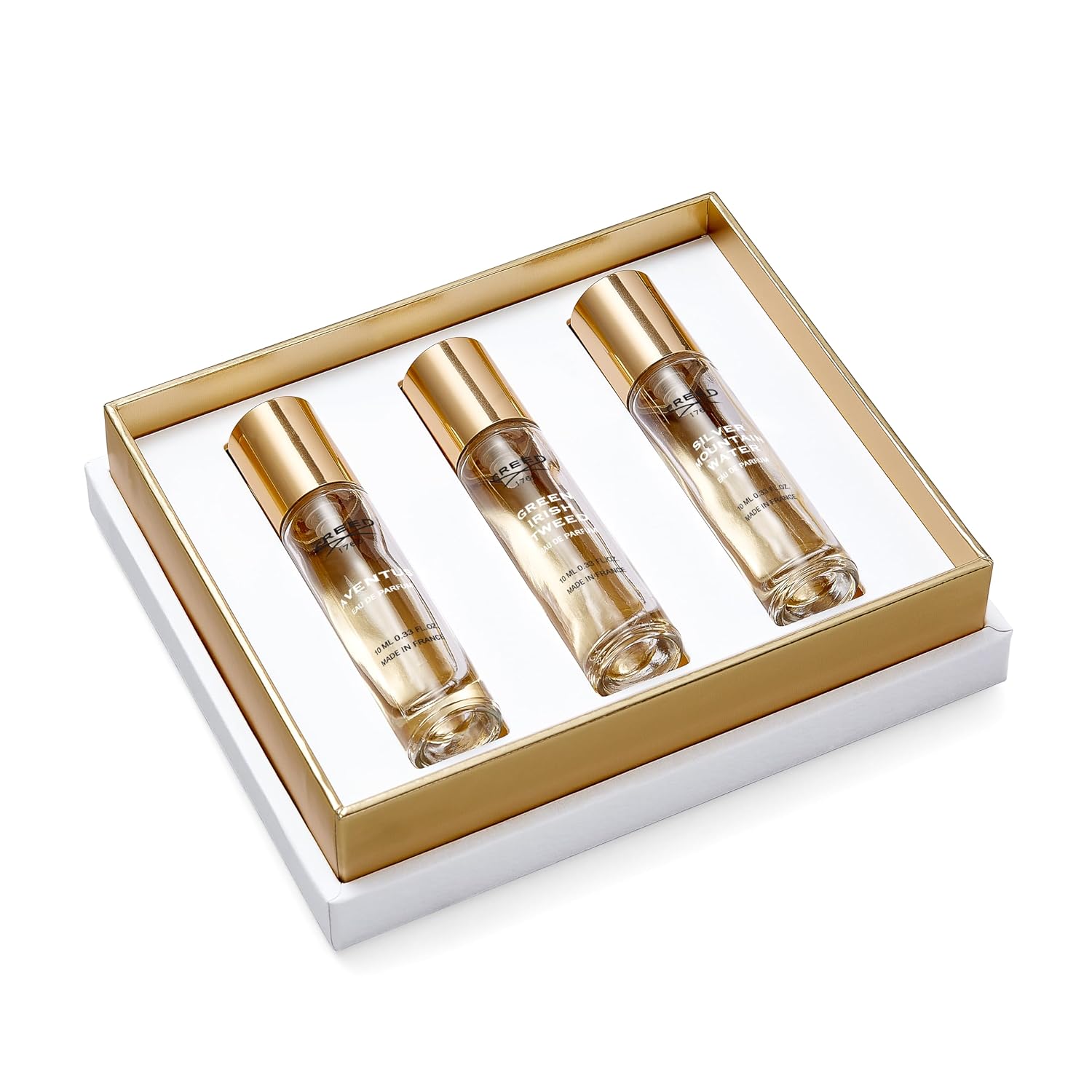 House of Creed Men's Holiday Gift Coffret Set, Features 3 Signature Cologne Scents of Aventus, Green Irish Tweed, & Silver Mountain Water, 3 x 10ml