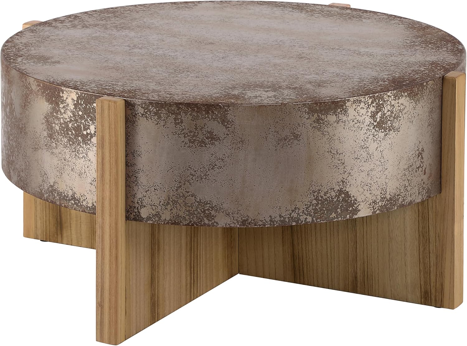 Christopher Knight Home Ember Rustic Coffee Table, 33' Modern Round Wood Accent Table with Burnt Legs, Indoor Living Room Side Table, Wooden End Table with Cross Base, Easy Assembly, Natural + Rustic