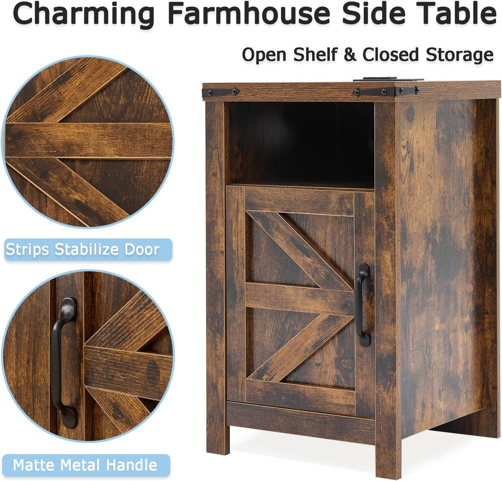 Farmhouse Living Room Table Set of 3, 2 Rustic End Table with Charging Station and 1 Sofa Table with Large Hidden Storage, Farmhouse Sofa Table Set for Living Room, Office, Blue