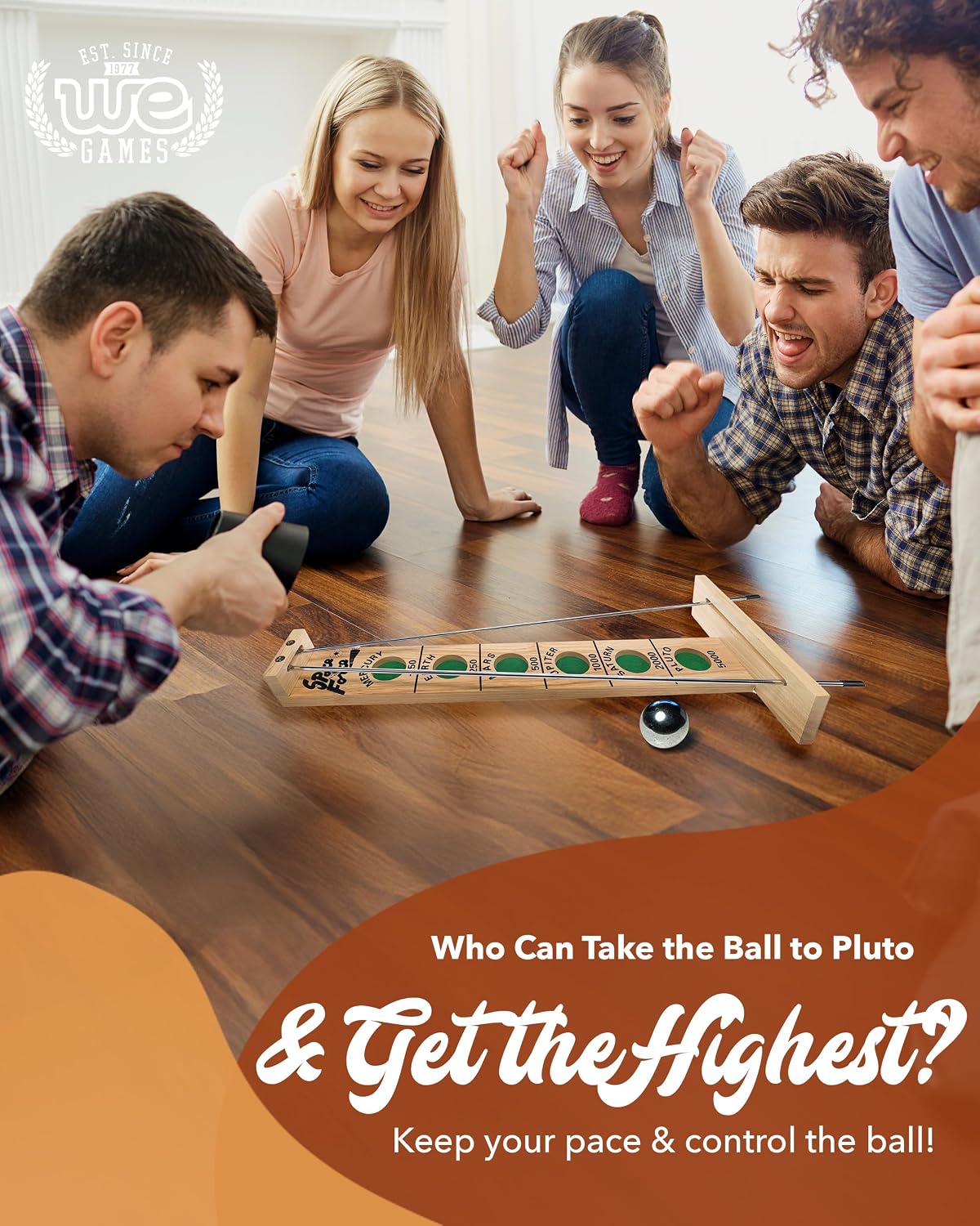 WE Games Shoot the Moon Game (20 Count), Large 18 inch Size, Solid Natural Wood, Retro Games for Adults, Classic Table Top Board Game