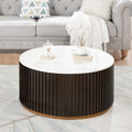Round Wood Coffee Table with Marble Lid ＆ Hidden Storage, Modern Handcraft Drum Coffee Tables, Circle Wooden Coffee Table for Living Room, No Need Assembly(Black Brown,31x31x16 in)