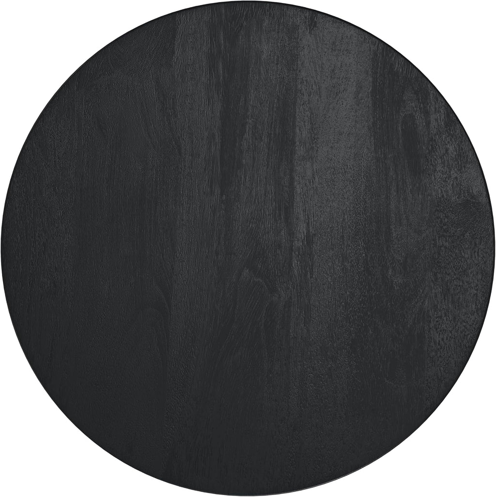 SIMPLIHOME Elmbrook End Table - 21 inch Wide Solid Mango Wood Round Drum Table with Vertical Panel Detailing in Black, Modern Nightstand or Plant Stand for Living Room or Bedroom, Assembled
