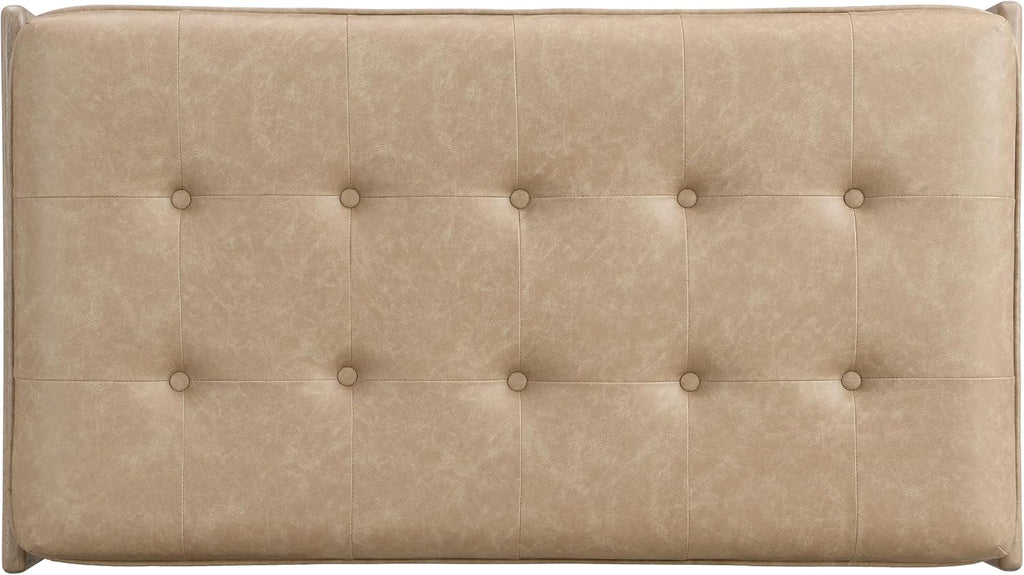 Merax 48.4' Rectangle Tufted Upholstered Cocktail Ottoman, Leather Ottoman Coffee Table, PU Leather Ottoman for Living Room, Bedroom, Office,Taupe Brown