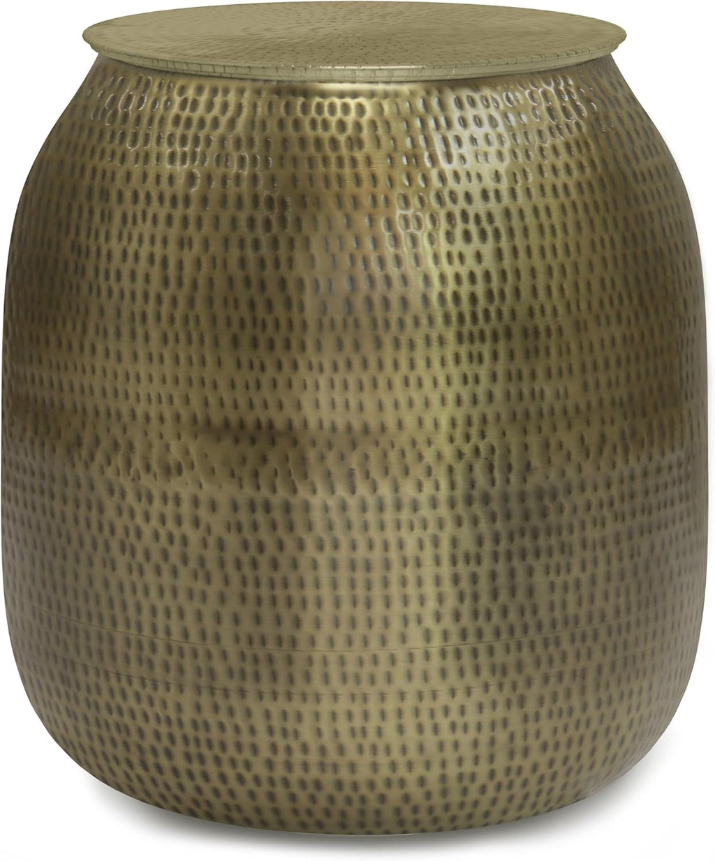 SIMPLIHOME Griffen Metal Storage Accent Table - 19 inch Wide Solid Metal Round Drum Side Table in Antique Gold, Contemporary End Table for Living Room with Hidden Storage Space, Assembled