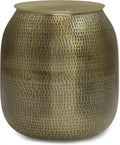 SIMPLIHOME Griffen Metal Storage Accent Table - 19 inch Wide Solid Metal Round Drum Side Table in Antique Gold, Contemporary End Table for Living Room with Hidden Storage Space, Assembled