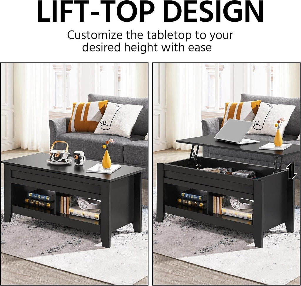 Yaheetech 41in Coffee Table and 2PCS Side Tables Set, Lift Top with Compartment and 3 Tier End Table with Storage Shelf, Living Room Coffee Table with Sofa, Black