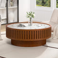 35.43' Round Coffee Table with Sintered Stone Tabletop, Modern Drum Fluted Center Table, Unique Circle Wood Coffee Table for Living Room Small Spaces (Walnut, 35.43' Sintered Stone Tabletop)