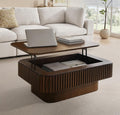 Lift Top Coffee Table for Living Room, Fluted Coffee Tables with Storage, Solid Wood Veneered Modern Accent Tea Center Table for Small Space Apartment (Walnut-38.6''D×26.8''H)