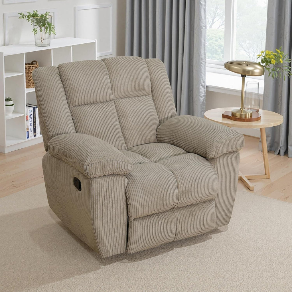 Corduroy Fabric Recliner Sofa Set, 3 Piece Living Room Furniture Set, Manual Reclining Sofa Loveseat Chair Set with Cup Holders/Storage/Drop Down Table (Beige, Sofa+Two Cahirs)