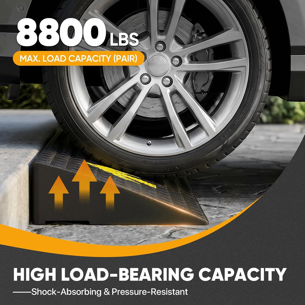 Magshion 2 Pack 5.3' Rise Rubber Curb Ramp for Driveway, 4400 lbs Capacity Per Ramp, 37.3' Wide Heavy Duty Threshold Ramp for Car, Wheelchair, RV, Trailer, Mower, Truck, Scooter & Motorcycle