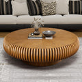 39.37' Round Drum Coffee Table, Modern Fluted Coffee Tables with Solid Wood Veneer, Wooden Circle Center Table for Living Room, Small Spaces, and Apartments, Easy Assembly