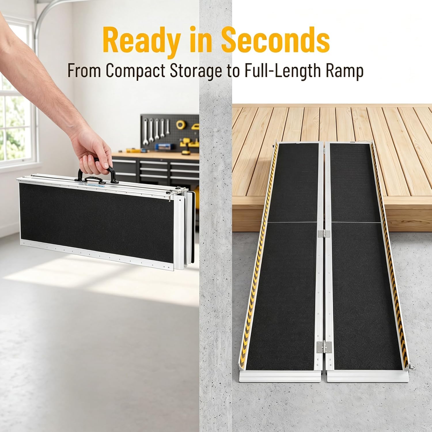 10 Feet Aluminum Folding Wheelchair Ramp | Non-Skid Handicap Threshold Wheel Chair Ramp for Home Steps, Stairs, Entry, Threshold, Doorways, 600LBS Capacity,28in Wide