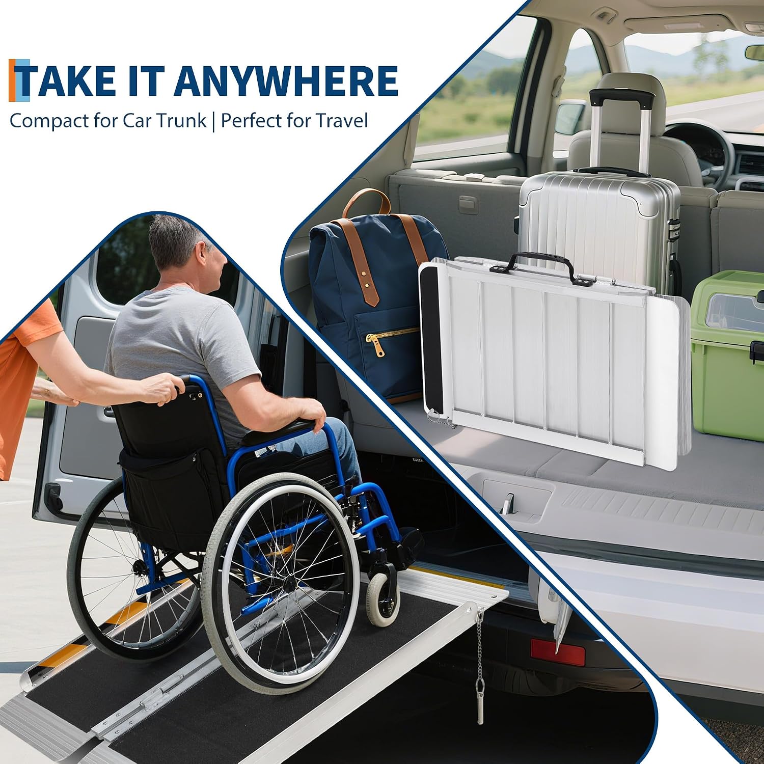 Aluminum Portable Wheelchair Ramp Folding Ramp w/Non-Slip Surface, Threshold for Home Steps, Scooter for Car, Doorways, Curbs & Stairs, 600 Lbs Capacity