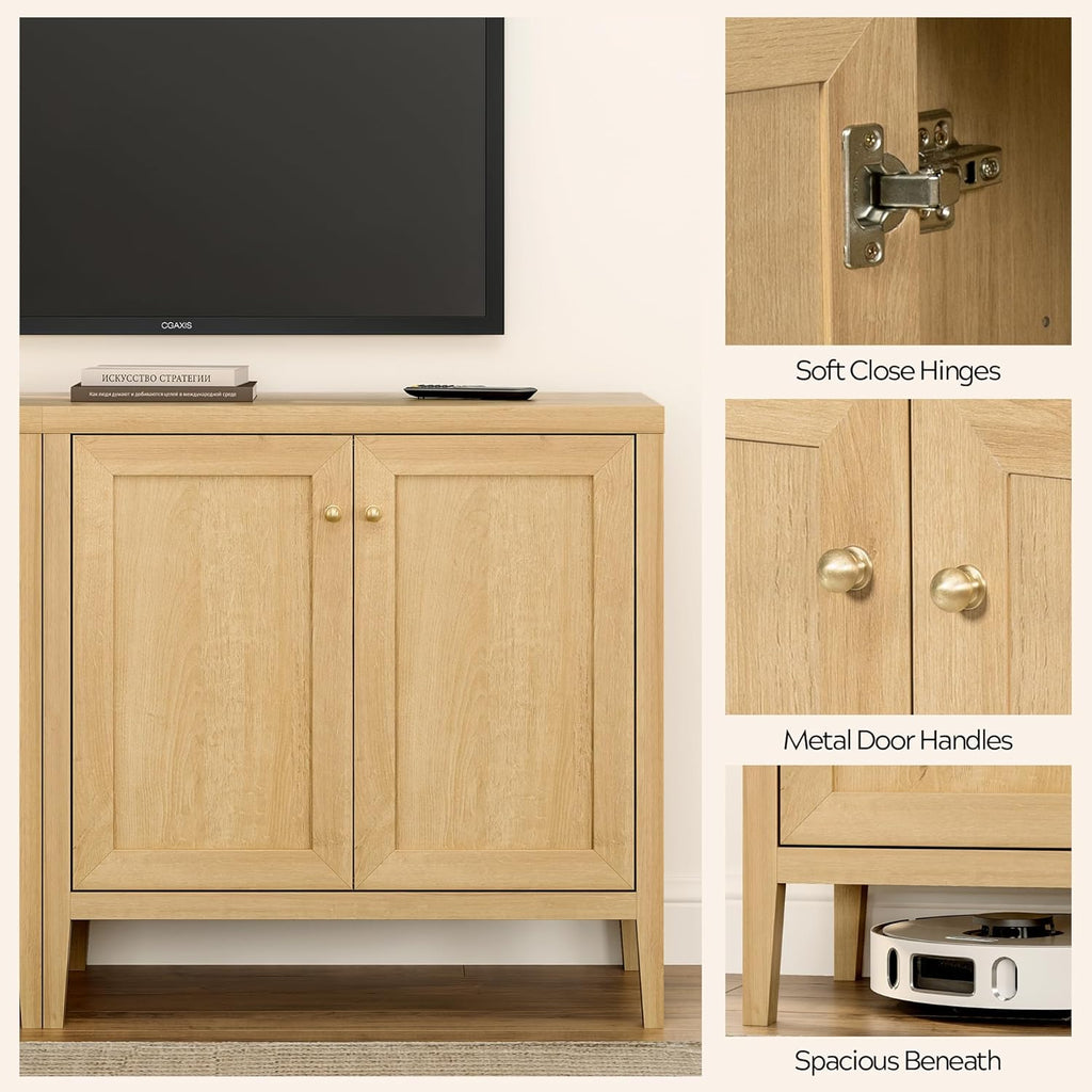 EYYTHUNG Farmhouse Buffet Cabinets Set of 2, Sideboard Storage Cabinet with Adjusable Shelve, Accent Cabinet Credenza, Kitchen Coffee Bar Console Table for Living Dining Room, Natural Oak