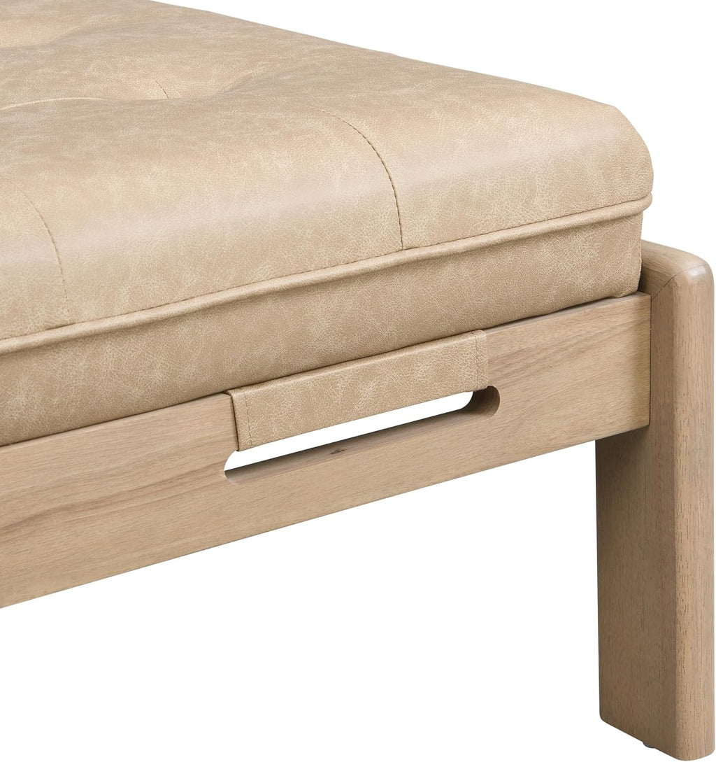 Merax 48.4' Rectangle Tufted Upholstered Cocktail Ottoman, Leather Ottoman Coffee Table, PU Leather Ottoman for Living Room, Bedroom, Office,Taupe Brown