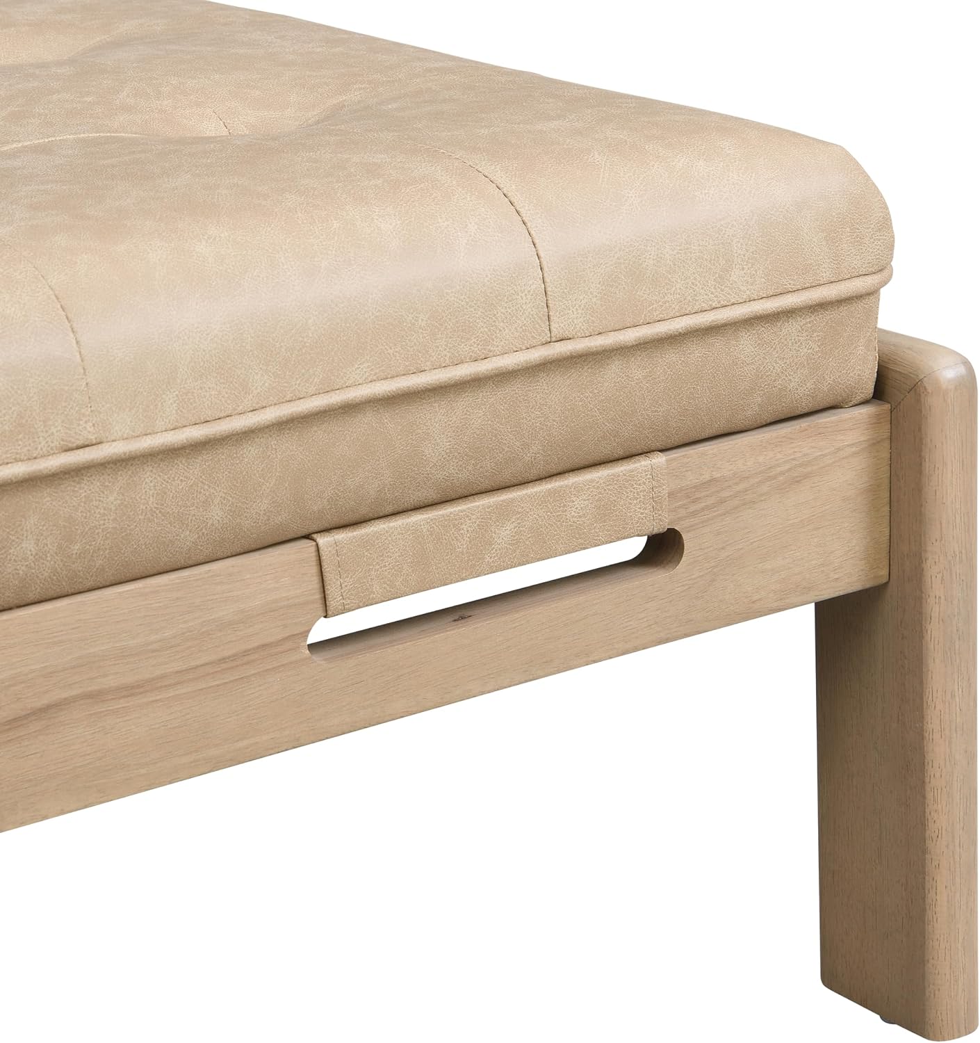 Merax 48.4' Rectangle Tufted Upholstered Cocktail Ottoman, Leather Ottoman Coffee Table, PU Leather Ottoman for Living Room, Bedroom, Office,Taupe Brown