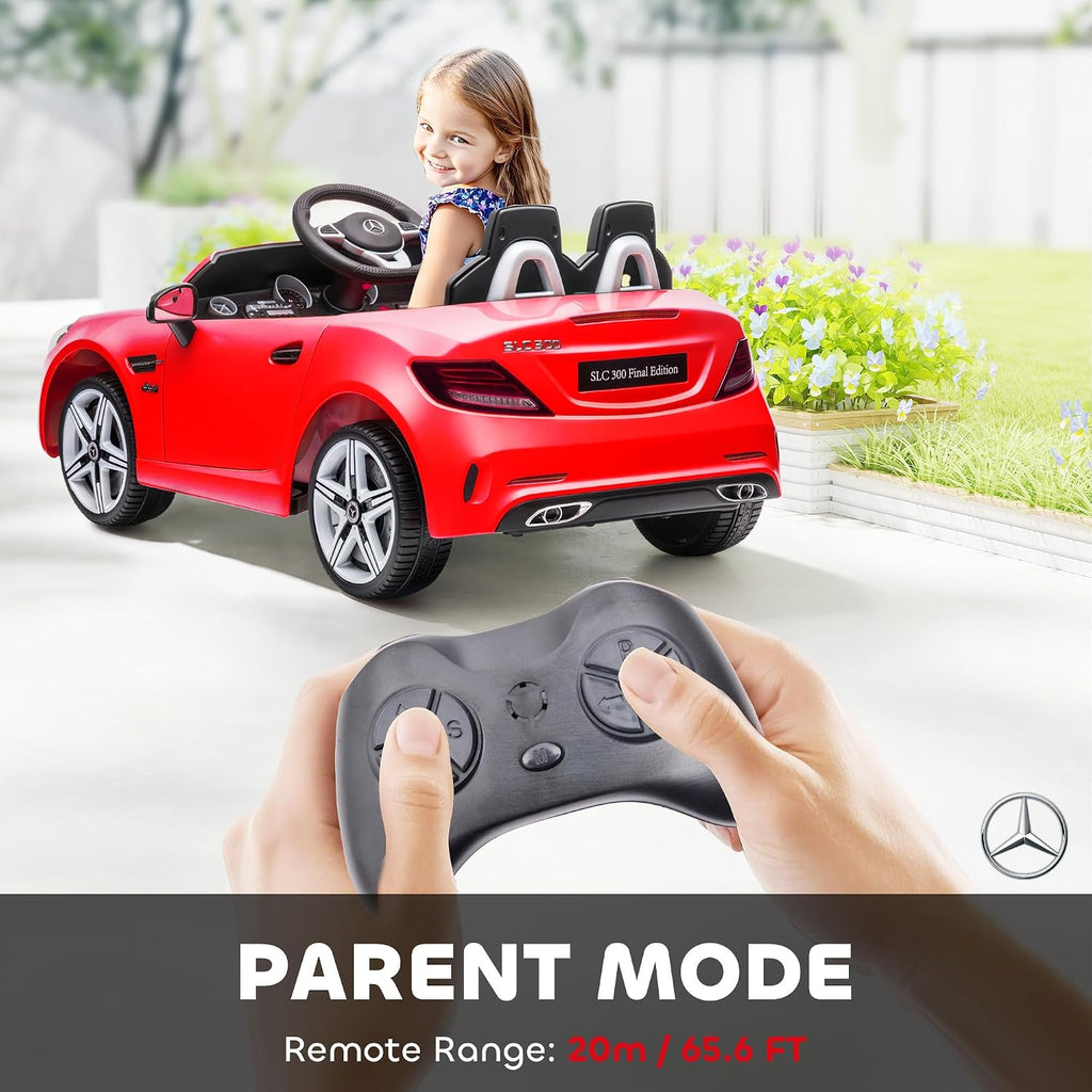 Aosom Mercedes SLC 300 Licensed 12V Ride On Car for Kids with Remote Control, 2 Speeds, Battery Powered Kids Electric Car with Music, Lights, Suspension for 3-6 Years Old, Red