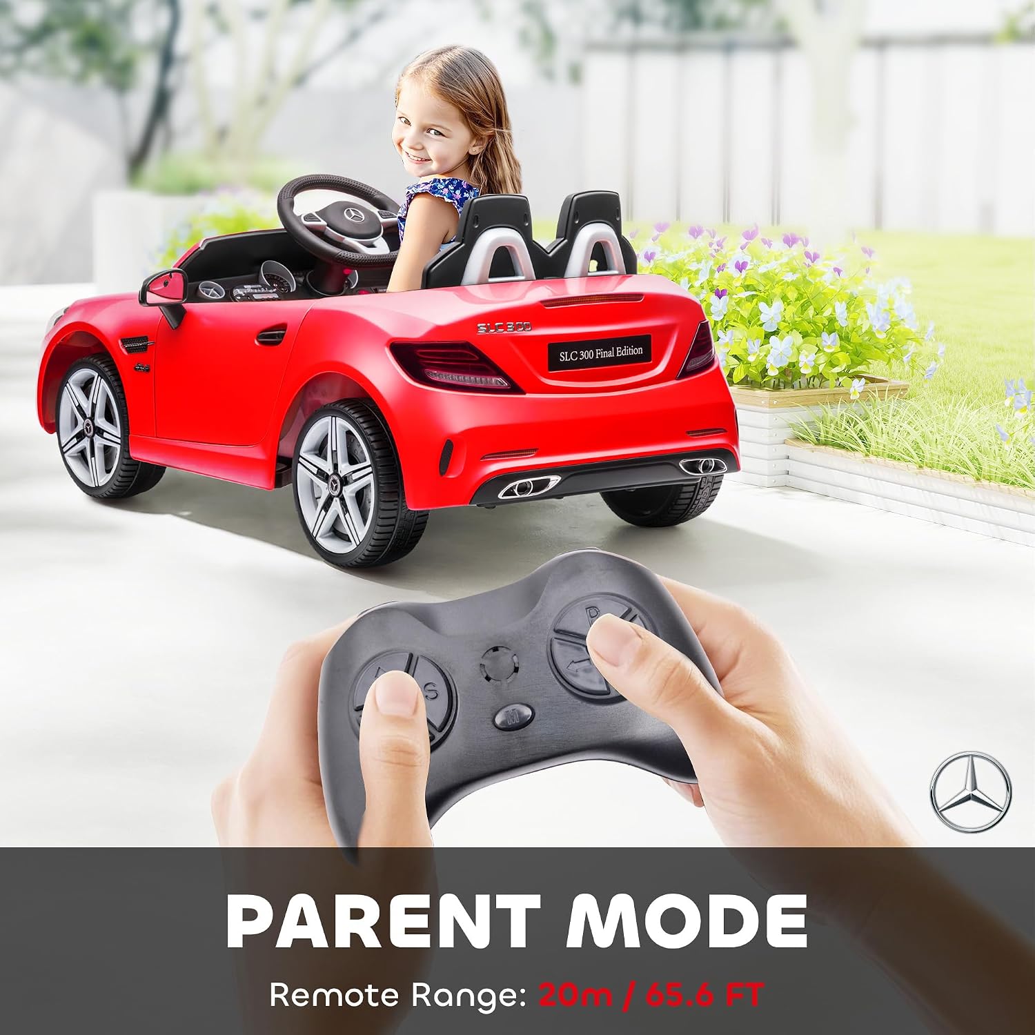 Aosom Mercedes SLC 300 Licensed 12V Ride On Car for Kids with Remote Control, 2 Speeds, Battery Powered Kids Electric Car with Music, Lights, Suspension for 3-6 Years Old, Red