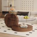 Glass Coffee Table 3 Tier Round Coffee Tables Tempered Clear Glass Top and Wood Table with Storage Modern Circle Coffee Table for Living Room(42' Dark Brown)