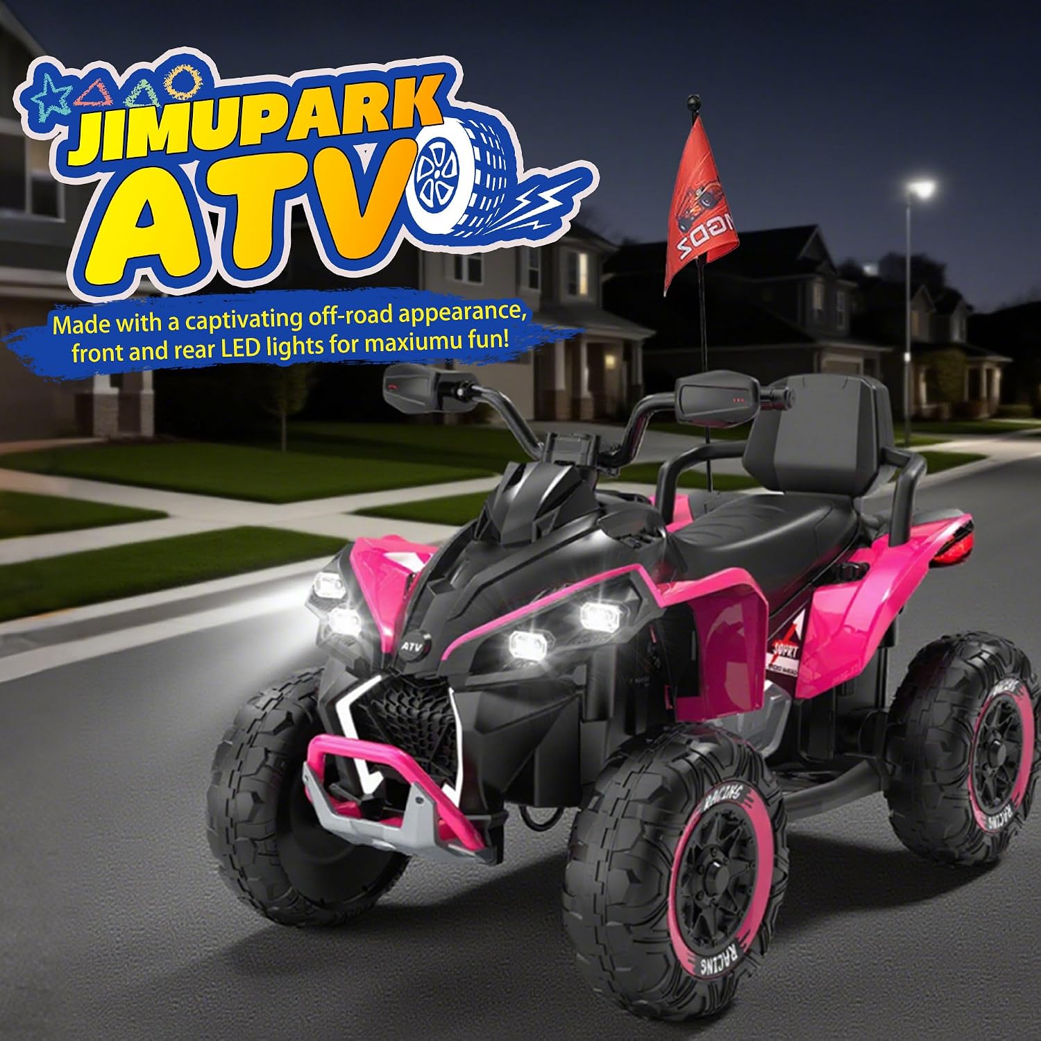 XL 2-Seater Kids Ride on ATV 24V Ride on Toys for Big Kids W/Parents Control, High Chassis, 4-Wheel Shock Absorber, Authentic Off-Road Kid's ATV Car with Music, Lights, Bluetooth, Pink