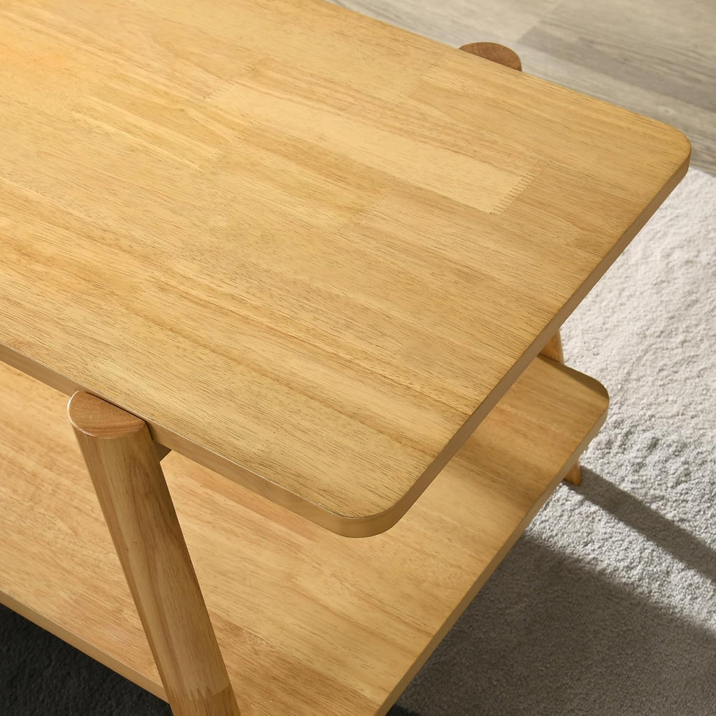 Roundhill Furniture Metz 3-Piece Coffee Table Set, Coffee Table and Two End Tables, Natural Oak Finish
