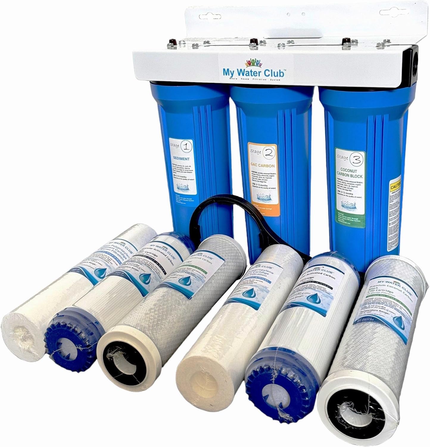 MyWaterClub Whole House Water Filter System, 3-Stage, with 2 Extra Filter Sets, 3/4' Port