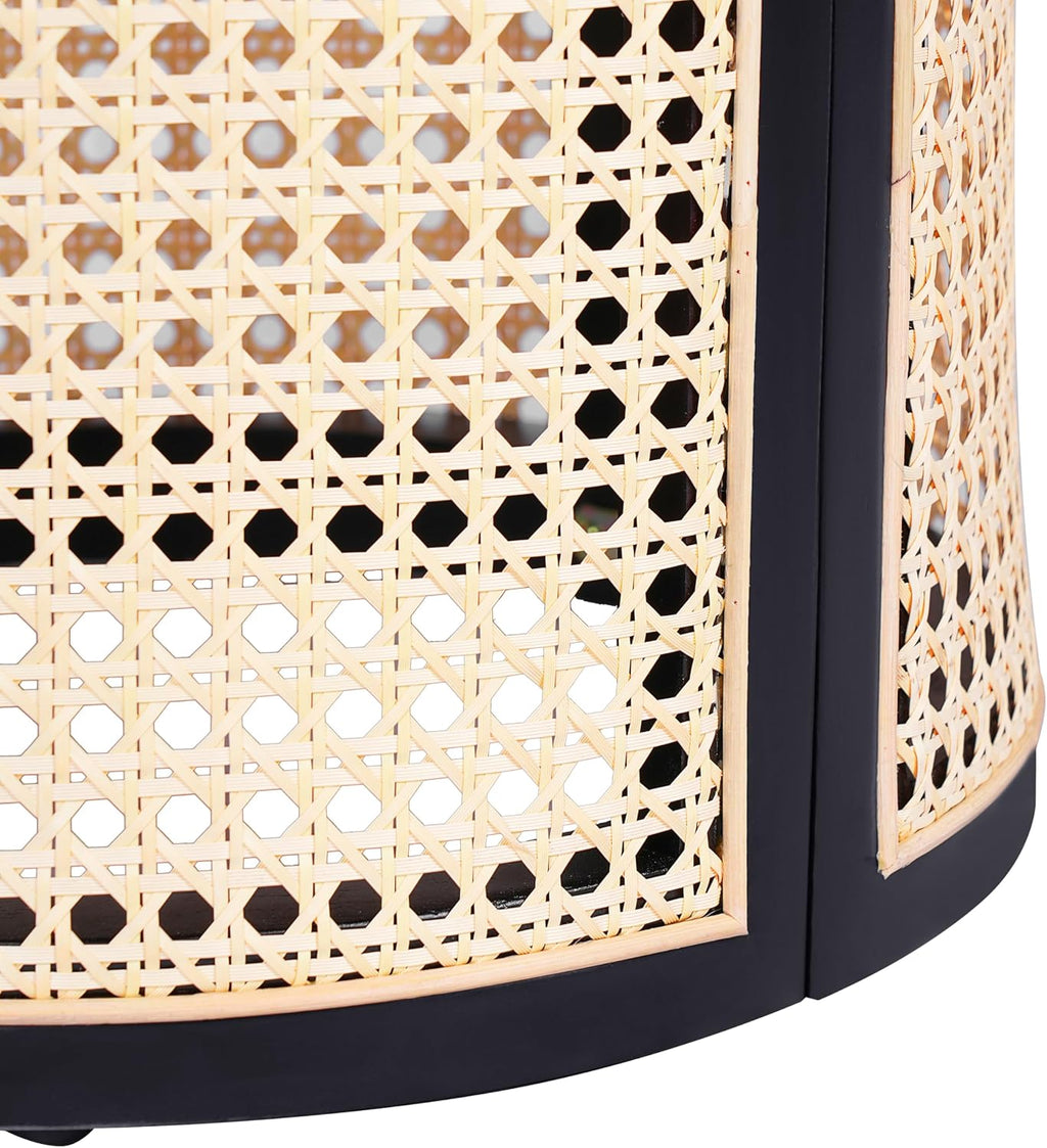 Christopher Knight Home Aurl Lift Top Round End Table with Storage, Modern Side Table with Woven Rattan Details, Wooden Small Coffee Table for Living Room, Round Storage Ottoman, Black